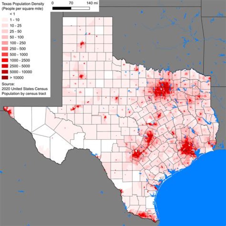 Where is the highest population density in Texas?